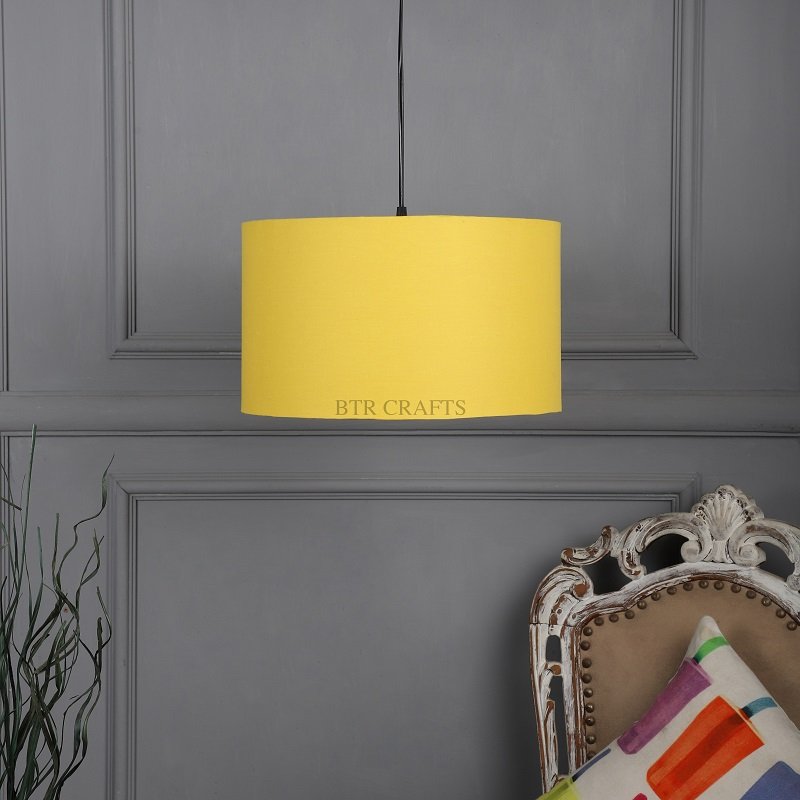 14 Inches Pendant/Hanging Ceiling Light Fixture, Dark Yellow Drum Shade for Bedroom, Kitchen, Living Room, Dining Table, Lobby, Kitchen, Black Canopy - Image 2