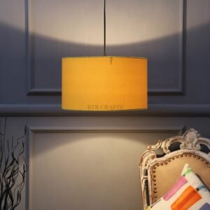 14 Inches Pendant/Hanging Ceiling Light Fixture, Dark Yellow Drum Shade for Bedroom, Kitchen, Living Room, Dining Table, Lobby, Kitchen, Black Canopy