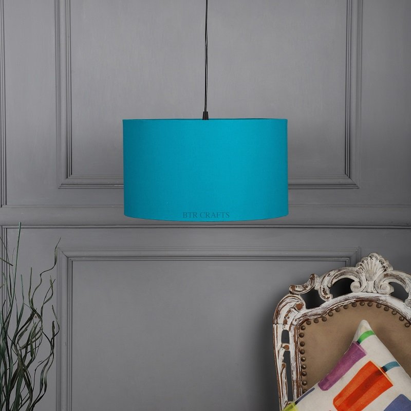 14 Inches Pendant/Hanging Ceiling Light Fixture, Teal Drum Shade for Bedroom, Kitchen, Living Room, Dining Table, Lobby, Kitchen, Black Canopy - Image 2