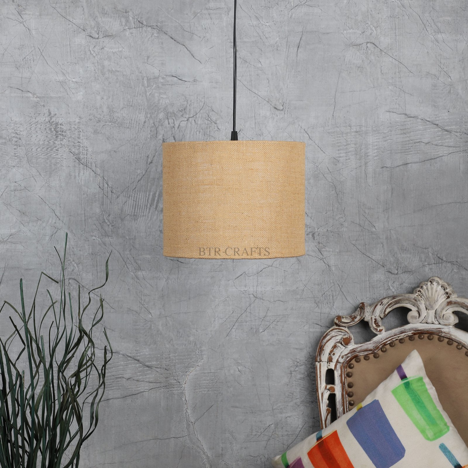 10 Inches Pendant/Hanging Ceiling Light Fixture, Natural Jute Drum Shade for Bedroom, Kitchen, Living Room, Dining Table, Lobby, Kitchen, Black Canopy - Image 2