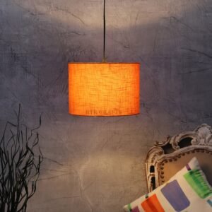 12 Inches Pendant/Hanging Ceiling Light Fixture, Orange Texture Drum Shade, for Bedroom, Kitchen, Living Room, Dining Table, Lobby, Kitchen, Silver Canopy
