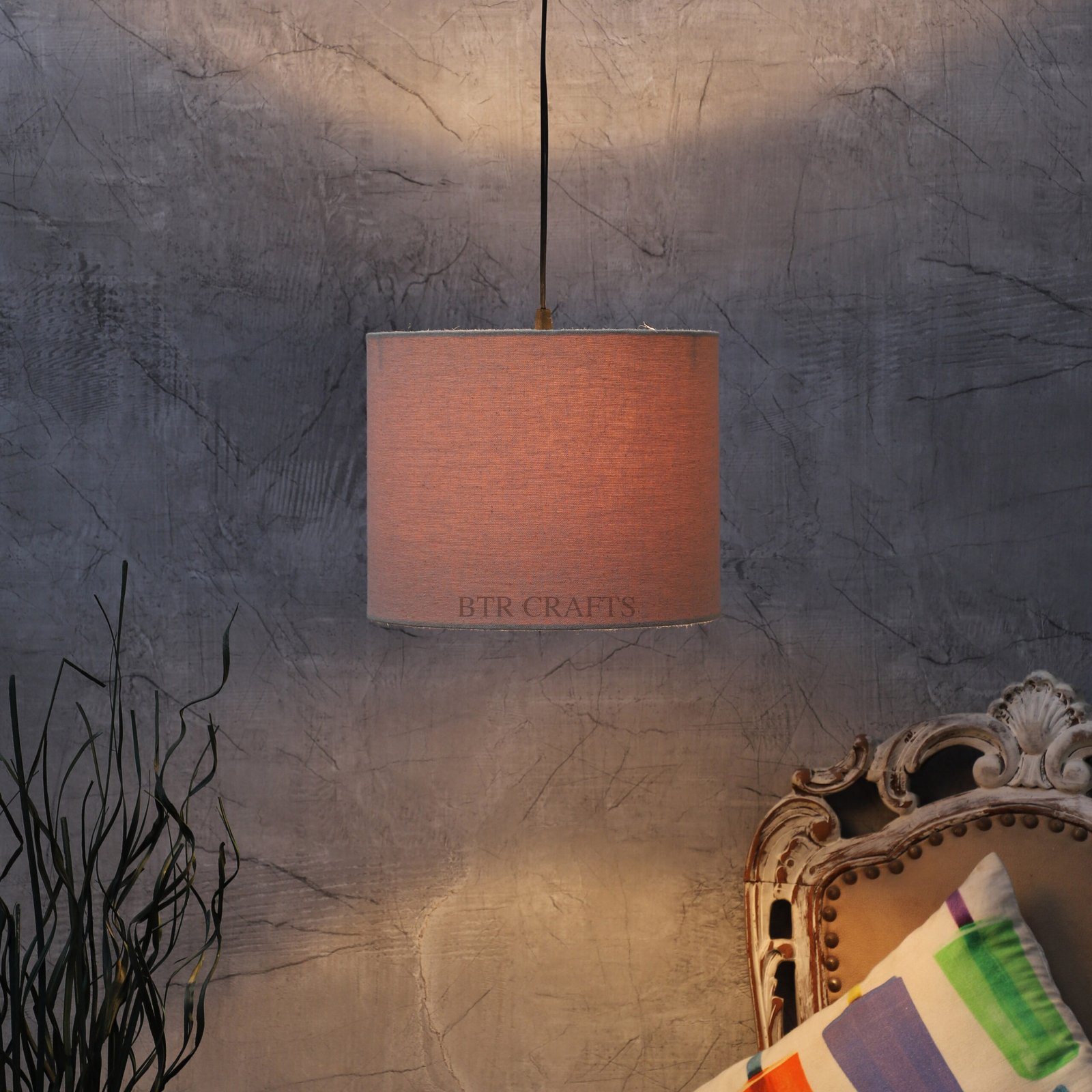 10 Inches Pendant/Hanging Ceiling Light Fixture, Beige Drum Shade, for Bedroom, Kitchen, Living Room, Dining Table, Lobby, Kitchen, Silver Canopy