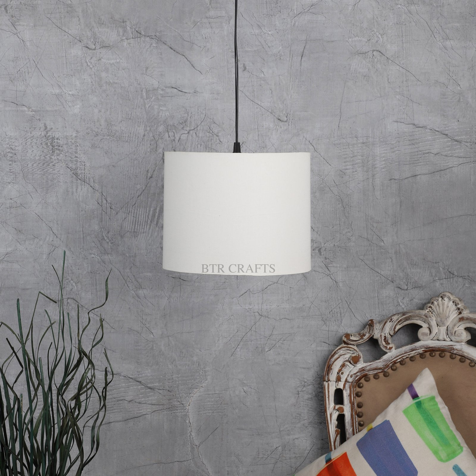 10 Inches Pendant/Hanging Ceiling Light Fixture, White Drum Shade for Bedroom, Kitchen, Living Room, Dining Table, Lobby, Kitchen, Black Canopy - Image 2