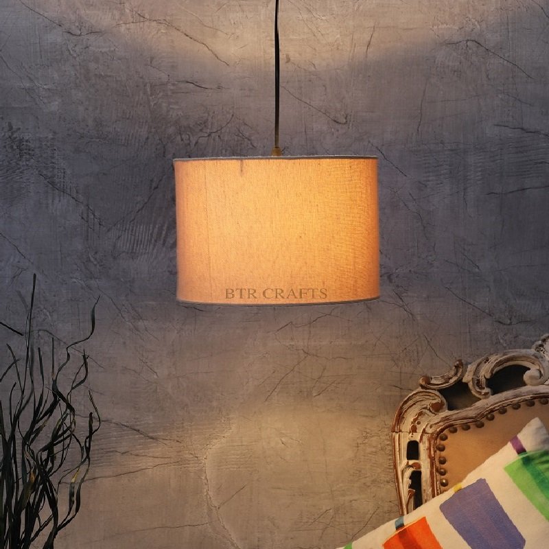 12 Inches Pendant/Hanging Ceiling Light Fixture, Premium Jute Drum Shade, for Bedroom, Kitchen, Living Room, Dining Table, Lobby, Kitchen, Silver Canopy
