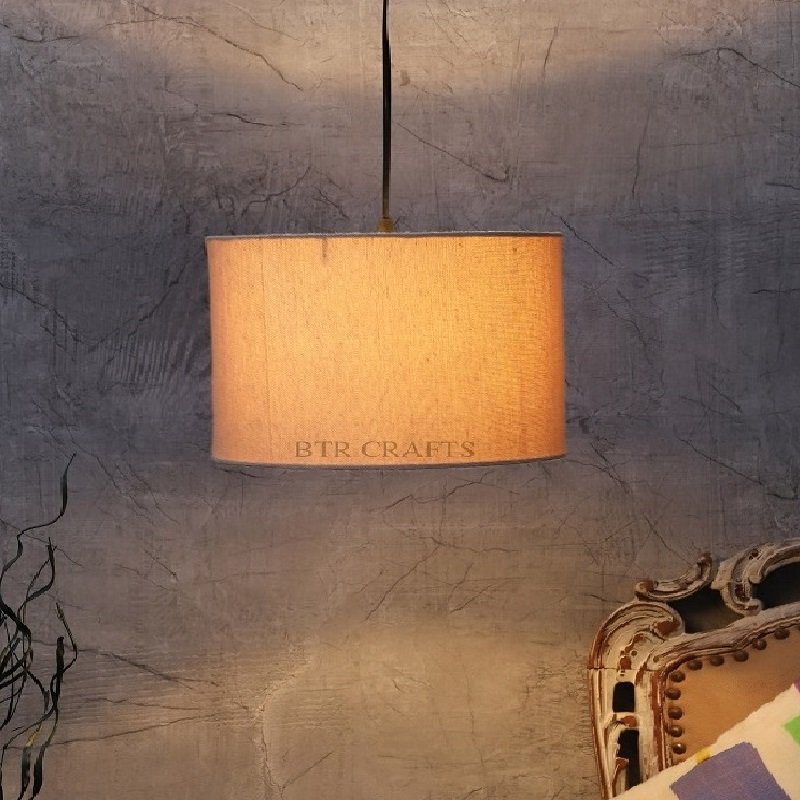 14 Inches Pendant/Hanging Ceiling Light Fixture, Premium Jute Drum Shade, for Bedroom, Kitchen, Living Room, Dining Table, Lobby, Kitchen, Silver Canopy