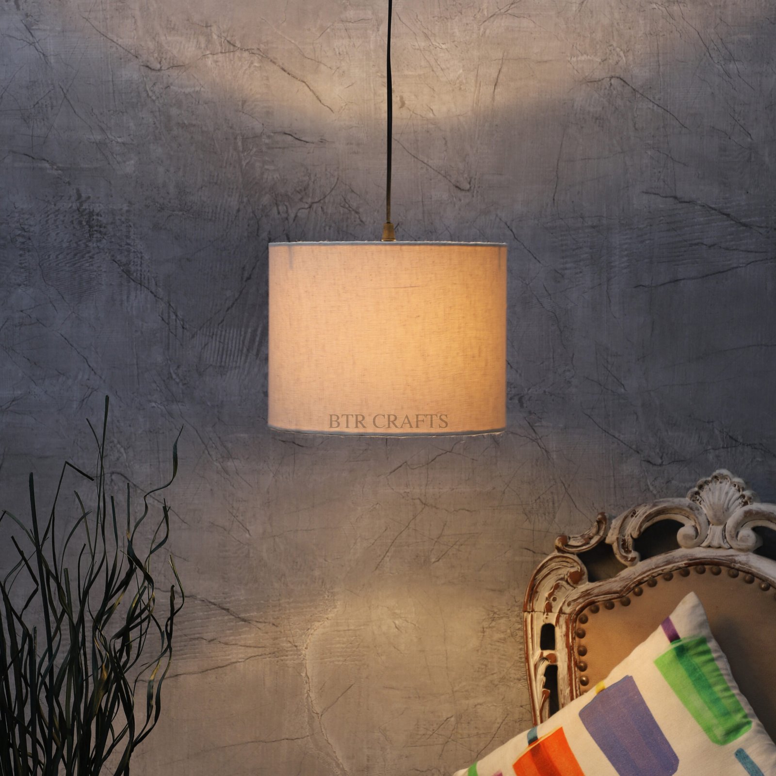 10 Inches Pendant/Hanging Ceiling Light Fixture, Flex Drum Shade, for Bedroom, Kitchen, Living Room, Dining Table, Lobby, Kitchen, Silver Canopy