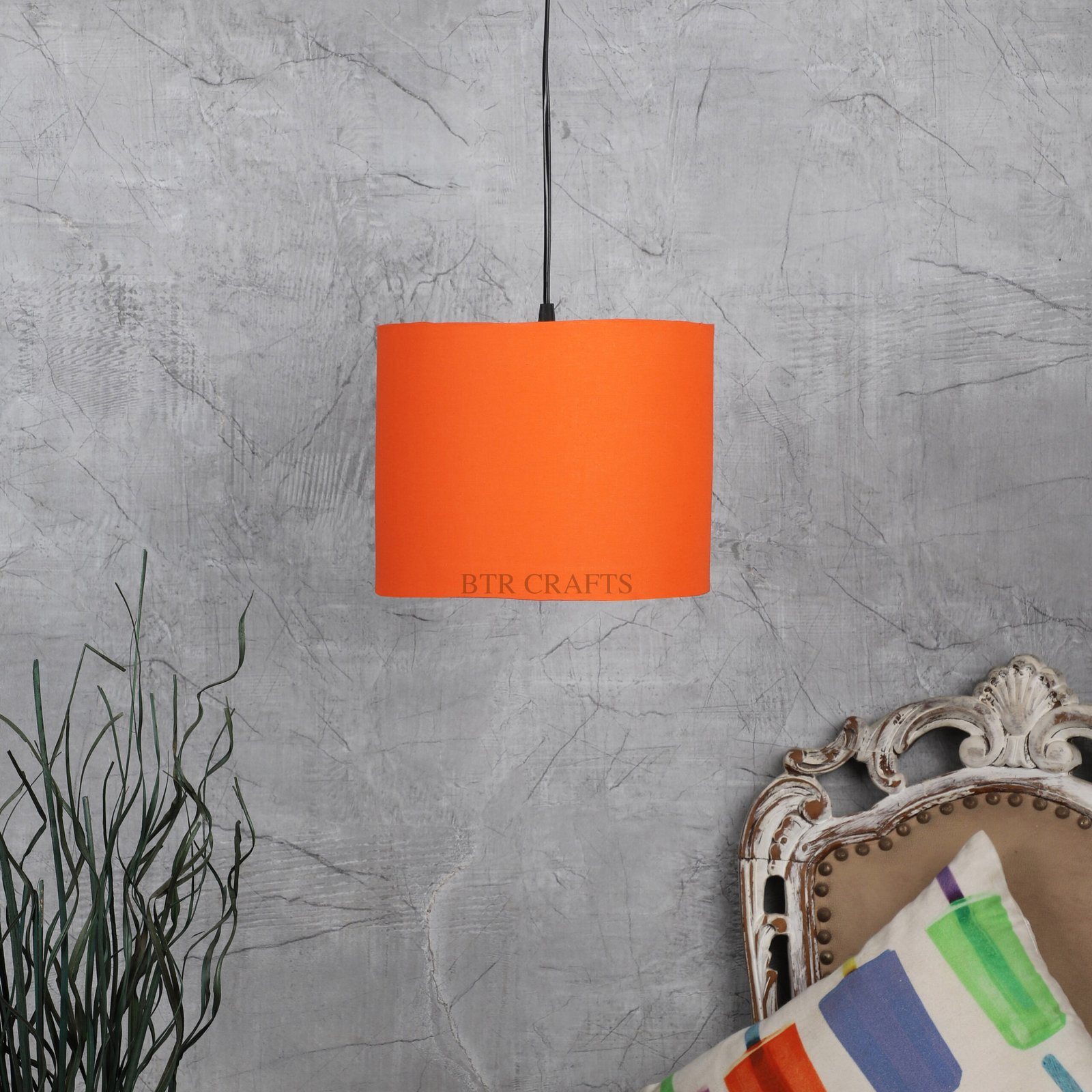 10 Inches Pendant/Hanging Ceiling Light Fixture, Orange Drum Shade for Bedroom, Kitchen, Living Room, Dining Table, Lobby, Kitchen, Black Canopy - Image 2