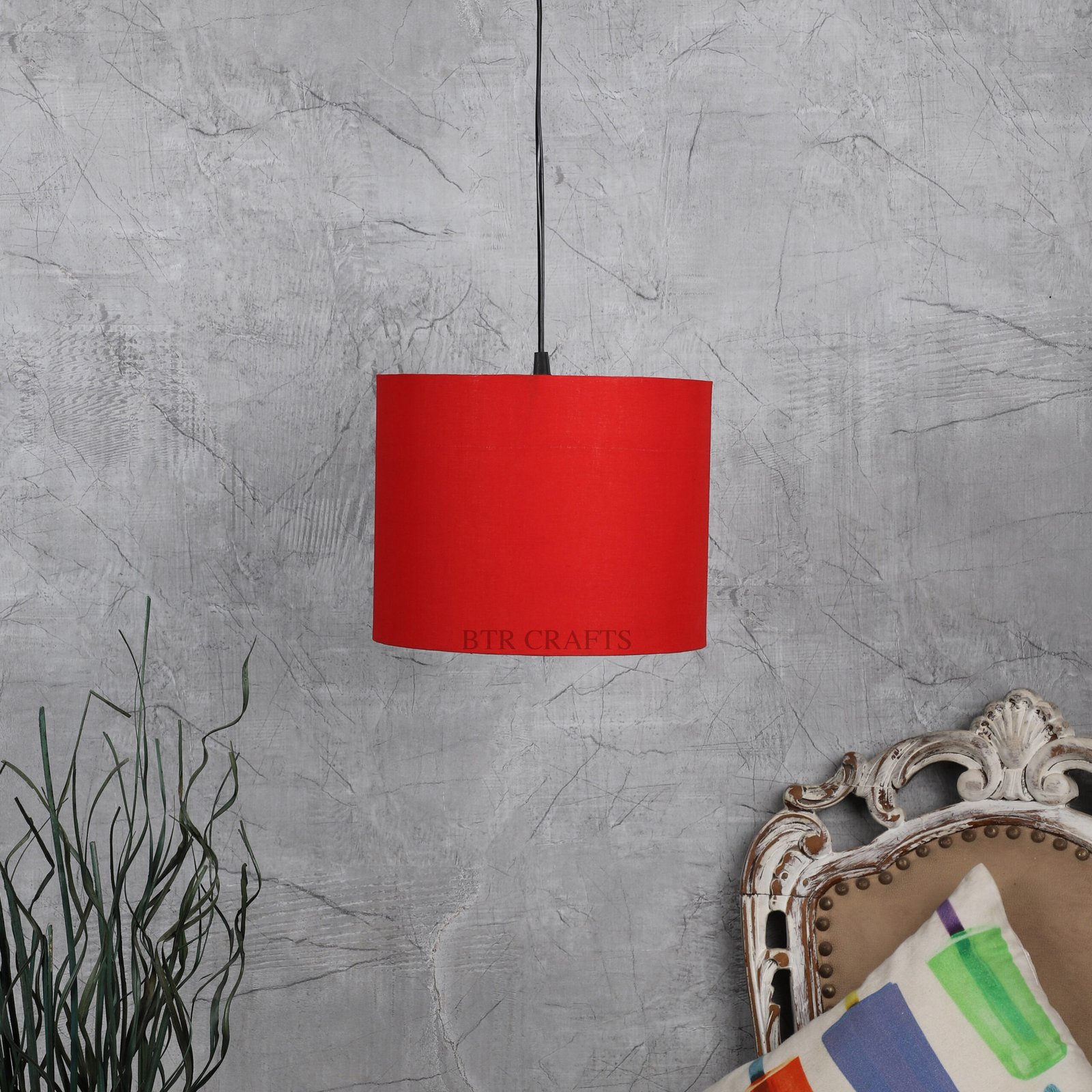 10 Inches Pendant/Hanging Ceiling Light Fixture, Red Drum Shade for Bedroom, Kitchen, Living Room, Dining Table, Lobby, Kitchen, Black Canopy - Image 2