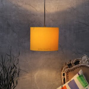 10 Inches Pendant/Hanging Ceiling Light Fixture, Dark Yellow Drum Shade, for Bedroom, Kitchen, Living Room, Dining Table, Lobby, Kitchen, Silver Canopy