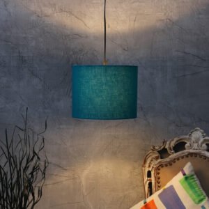 10 Inches Pendant/Hanging Ceiling Light Fixture, Teal Drum Shade for Bedroom, Kitchen, Living Room, Dining Table, Lobby, Kitchen, Black Canopy