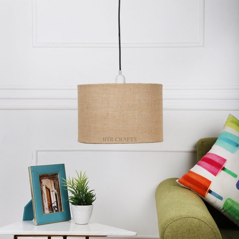 12 Inches Pendant/Hanging Ceiling Light Fixture, Natural Jute Drum Shade for Bedroom, Kitchen, Living Room, Dining Table, Lobby, Kitchen, Black Canopy - Image 2