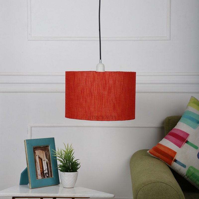 12 Inches Pendant/Hanging Ceiling Light Fixture, Red Texture Drum Shade for Bedroom, Kitchen, Living Room, Dining Table, Lobby, Kitchen, Black Canopy - Image 4