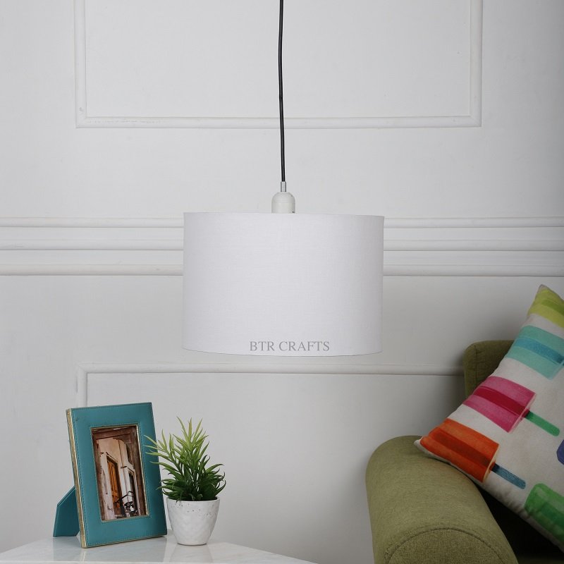 12 Inches Pendant/Hanging Ceiling Light Fixture, White Drum Shade for Bedroom, Kitchen, Living Room, Dining Table, Lobby, Kitchen, Black Canopy - Image 2