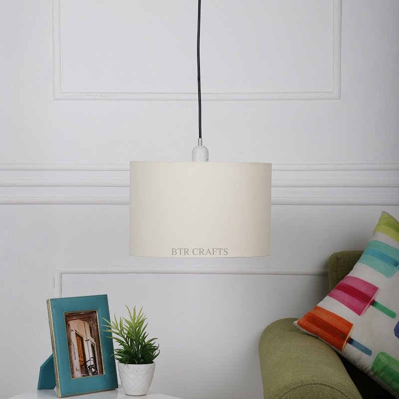 12 Inches Pendant/Hanging Ceiling Light Fixture, Cream Drum Shade for Bedroom, Kitchen, Living Room, Dining Table, Lobby, Kitchen, Black Canopy - Image 2