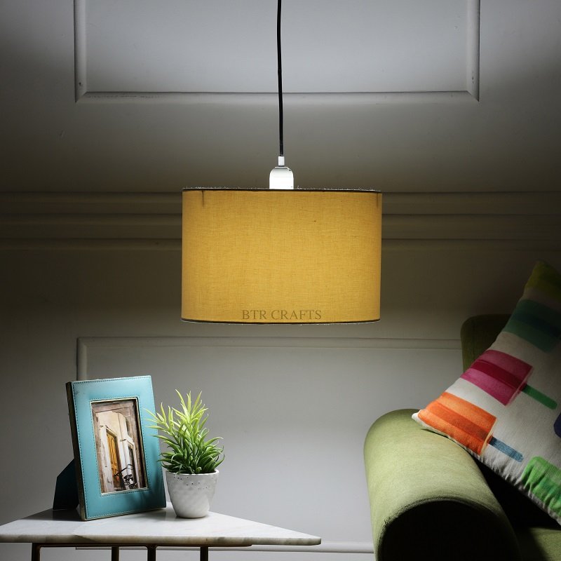 12 Inches Pendant/Hanging Ceiling Light Fixture, Cream Drum Shade, for Bedroom, Kitchen, Living Room, Dining Table, Lobby, Kitchen, Silver Canopy