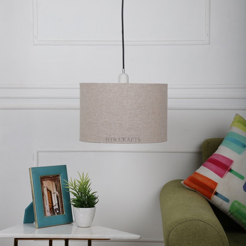 12 Inches Pendant/Hanging Ceiling Light Fixture, Beige Drum Shade for Bedroom, Kitchen, Living Room, Dining Table, Lobby, Kitchen, Black Canopy - Image 2