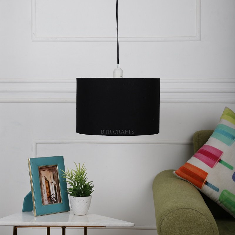 12 Inches Pendant/Hanging Ceiling Light Fixture, Black Drum Shade for Bedroom, Kitchen, Living Room, Dining Table, Lobby, Kitchen, Black Canopy - Image 2