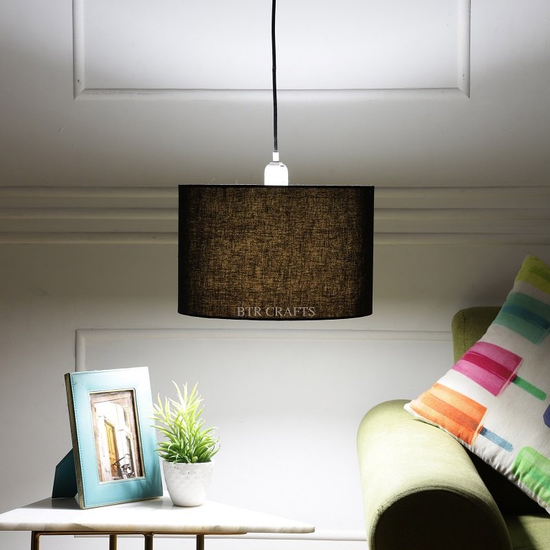 12 Inches Pendant/Hanging Ceiling Light Fixture, Black Drum Shade for Bedroom, Kitchen, Living Room, Dining Table, Lobby, Kitchen, Black Canopy