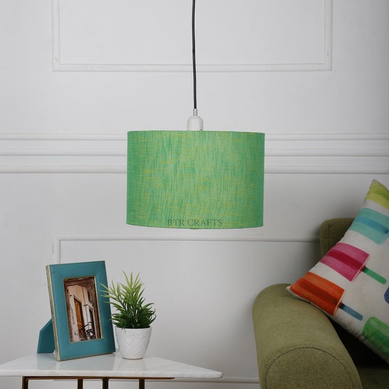 12 Inches Pendant/Hanging Ceiling Light Fixture, Green Texture Drum Shade for Bedroom, Kitchen, Living Room, Dining Table, Lobby, Kitchen, Black Canopy - Image 2