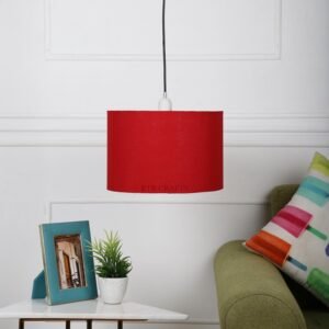 12 Inches Pendant/Hanging Ceiling Light Fixture, Red Drum Shade, for Bedroom, Kitchen, Living Room, Dining Table, Lobby, Kitchen, Silver Canopy