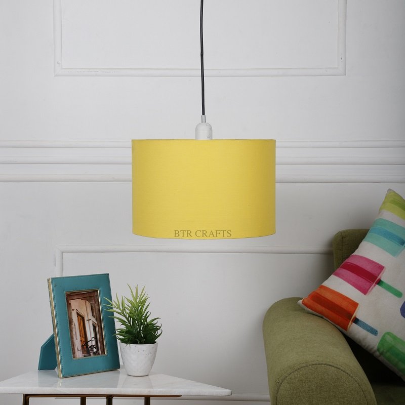 12 Inches Pendant/Hanging Ceiling Light Fixture, Dark Yellow Drum Shade for Bedroom, Kitchen, Living Room, Dining Table, Lobby, Kitchen, Black Canopy - Image 2