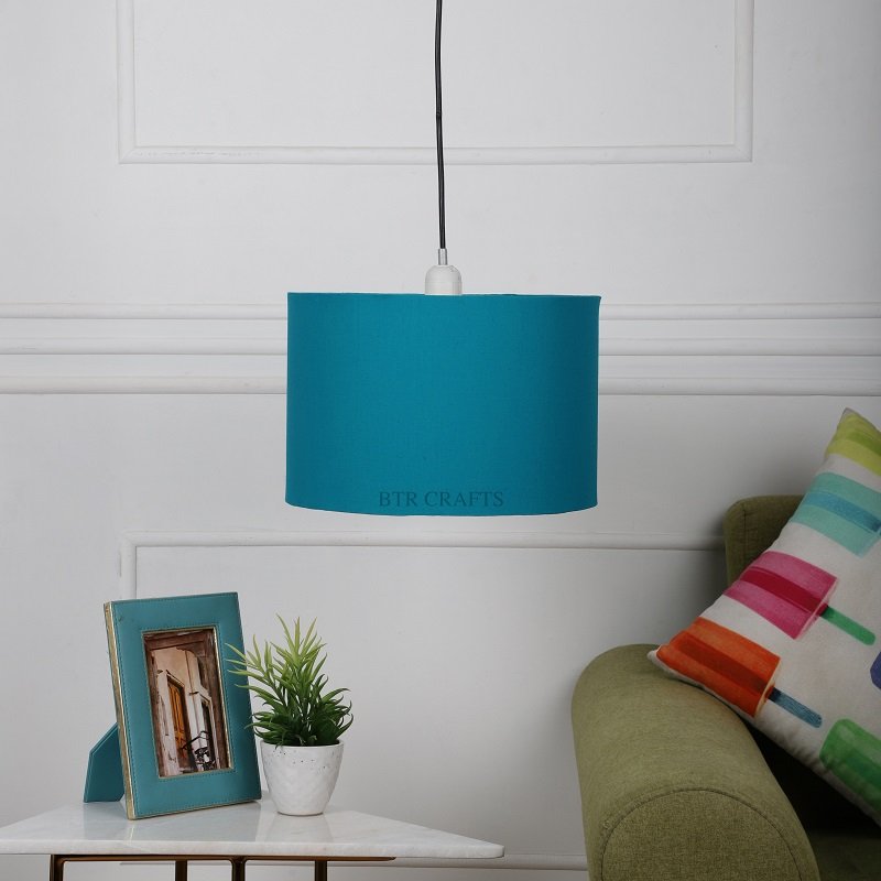 12 Inches Pendant/Hanging Ceiling Light Fixture, Teal Drum Shade for Bedroom, Kitchen, Living Room, Dining Table, Lobby, Kitchen, Black Canopy - Image 2