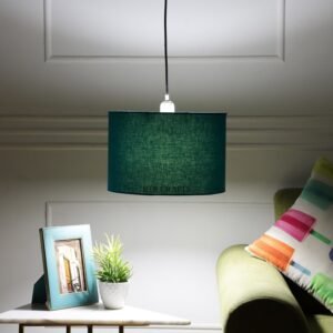 12 Inches Pendant/Hanging Ceiling Light Fixture, Teal Drum Shade for Bedroom, Kitchen, Living Room, Dining Table, Lobby, Kitchen, Black Canopy