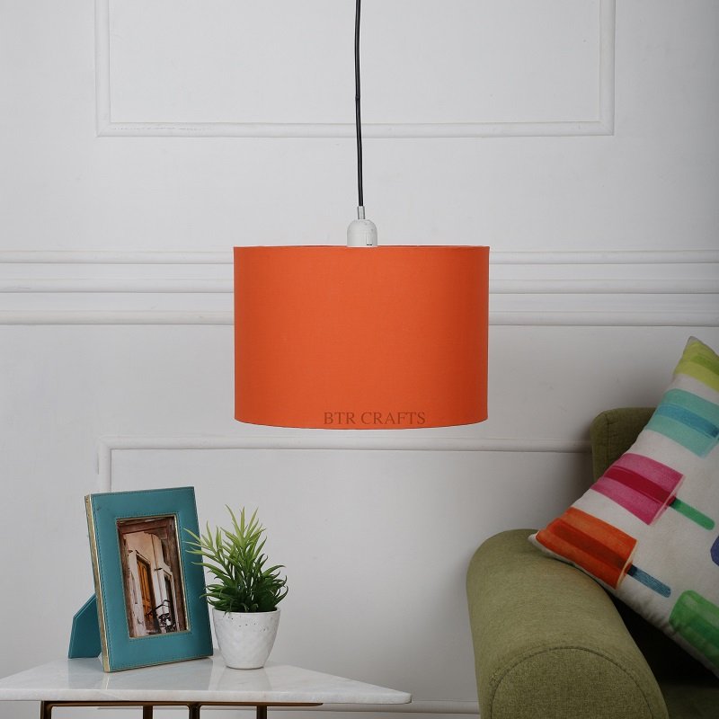 12 Inches Pendant/Hanging Ceiling Light Fixture, Orange Drum Shade for Bedroom, Kitchen, Living Room, Dining Table, Lobby, Kitchen, Black Canopy - Image 2