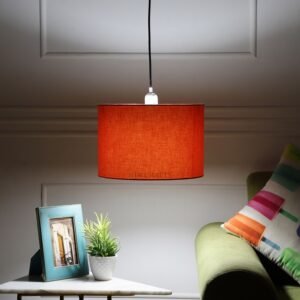 12 Inches Pendant/Hanging Ceiling Light Fixture, Orange Drum Shade, for Bedroom, Kitchen, Living Room, Dining Table, Lobby, Kitchen, Silver Canopy