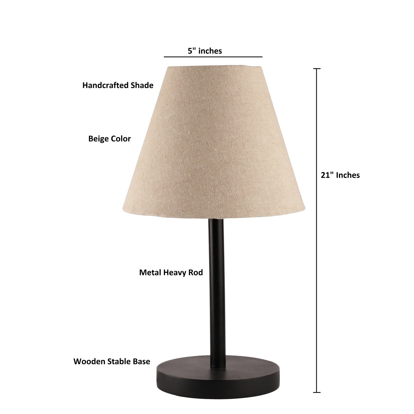Raven Black Table Lamp Along With Beige Conical Shade For Bedroom, Office And Living Room - Image 3