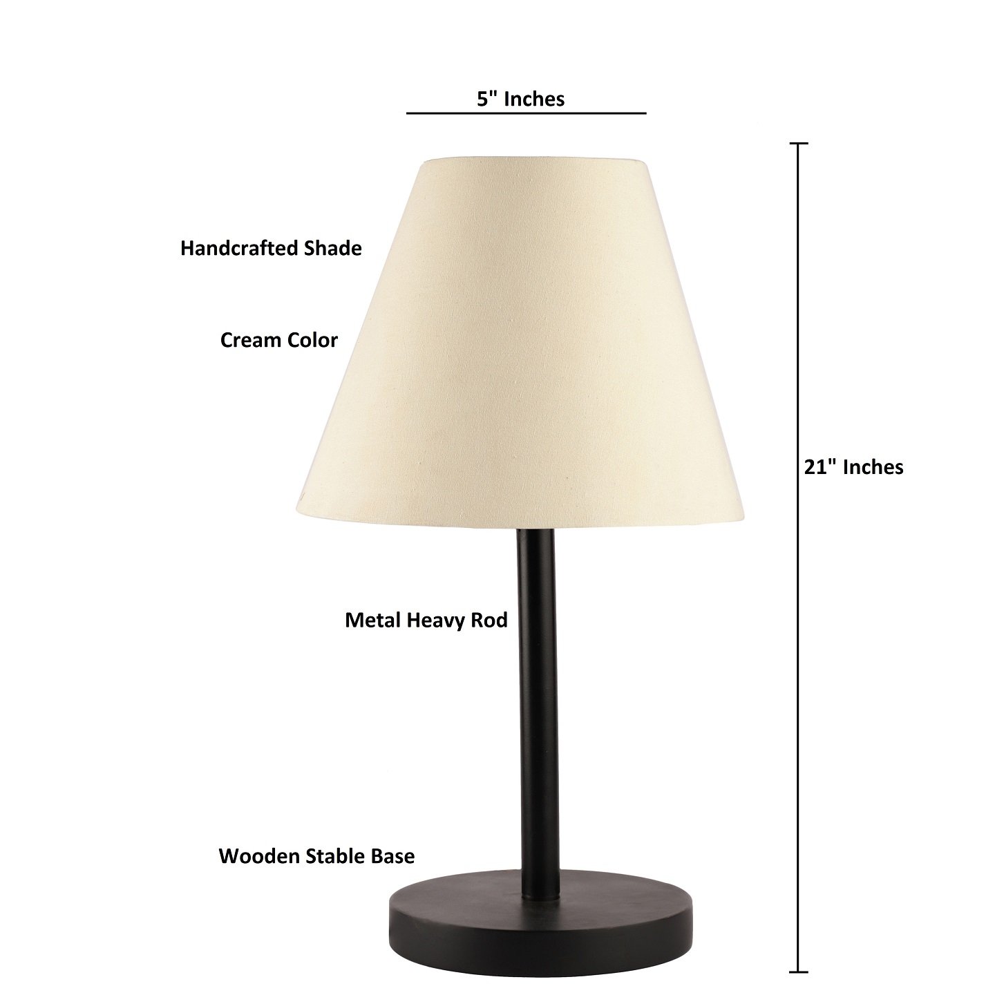 Raven Black Table Lamp Along With Cream Conical Shade For Bedroom, Office And Living Room - Image 3