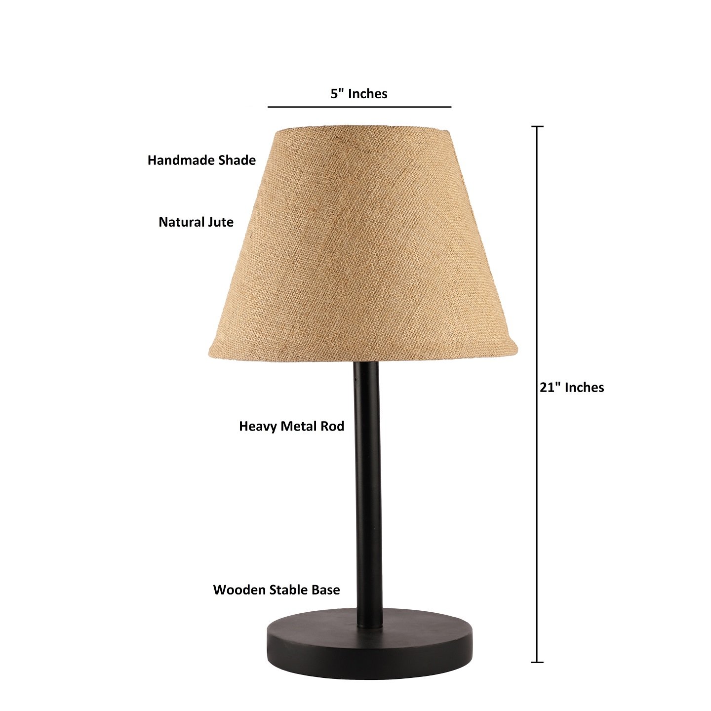 Raven Black Table Lamp Along With Natural Jute Conical Shade For Bedroom, Office And Living Room - Image 3