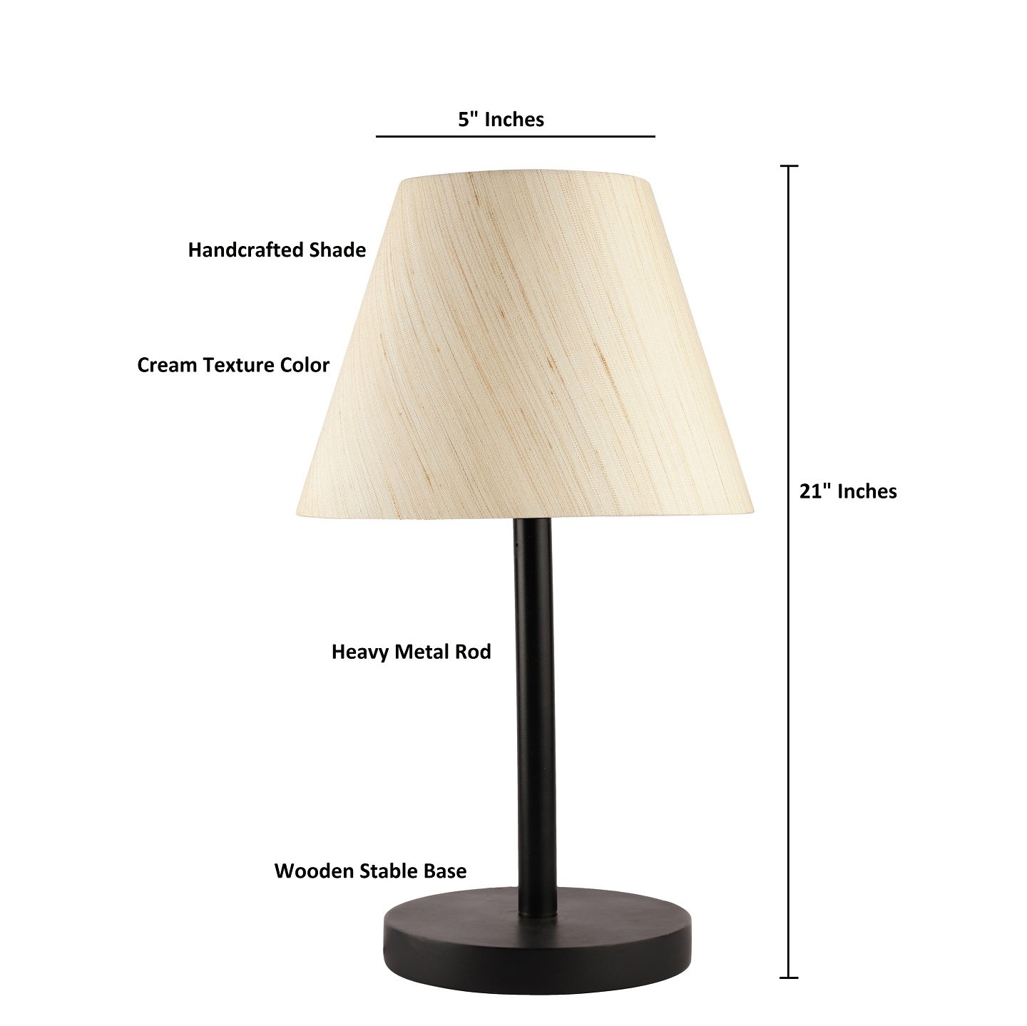 Raven Black Table Lamp Along With Cream Texture Conical Shade For Bedroom, Office And Living Room - Image 3