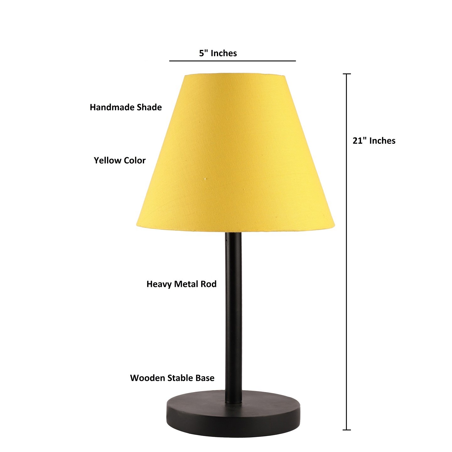 Raven Black Table Lamp Along With Dark Yellow Conical Shade For Bedroom, Office And Living Room - Image 3