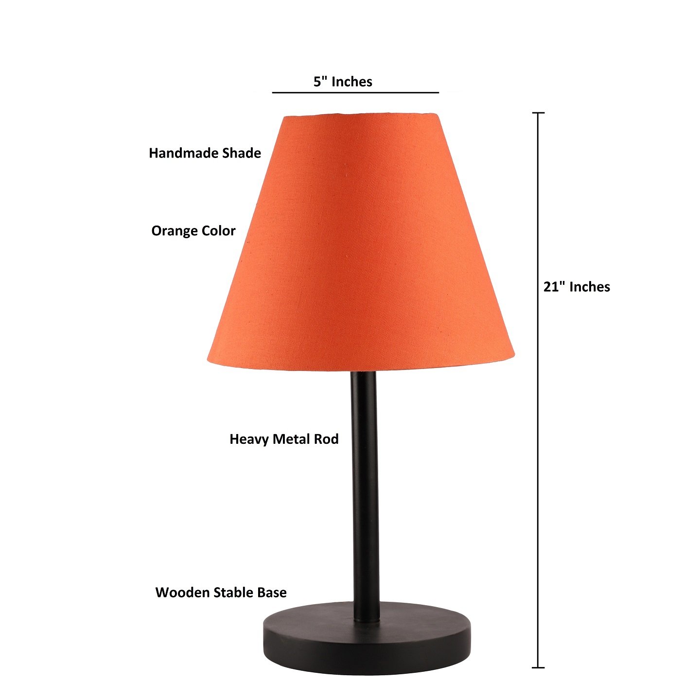 Raven Black Table Lamp Along With Orange Conical Shade For Bedroom, Office And Living Room - Image 3