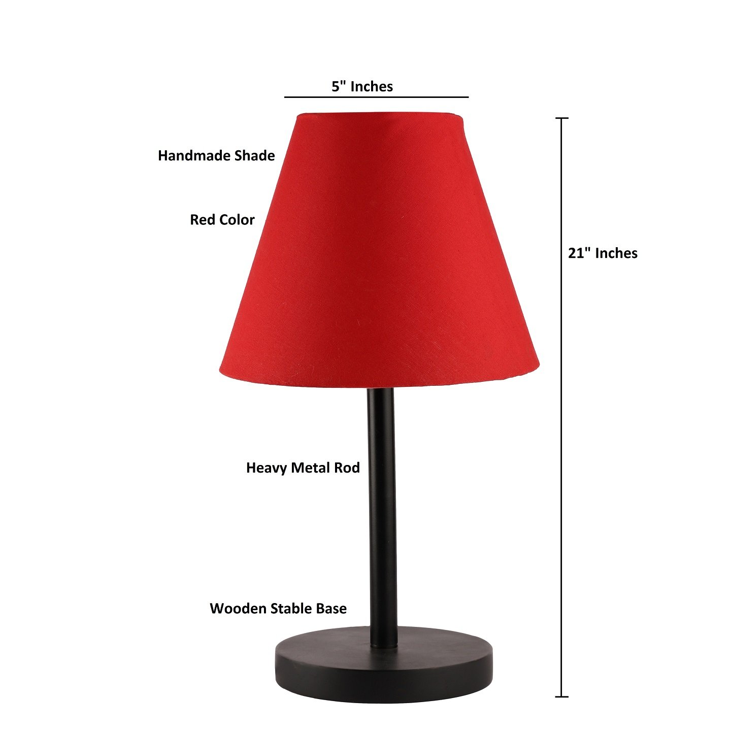 Raven Black Table Lamp Along With Red Conical Shade For Bedroom, Office And Living Room - Image 3