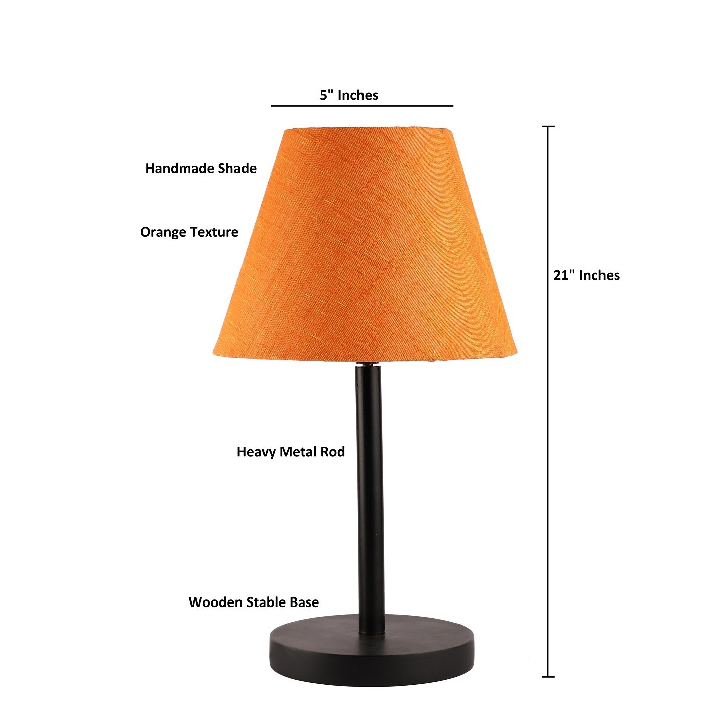 Raven Black Table Lamp Along With Orange Texture Conical Shade For Bedroom, Office And Living Room - Image 3