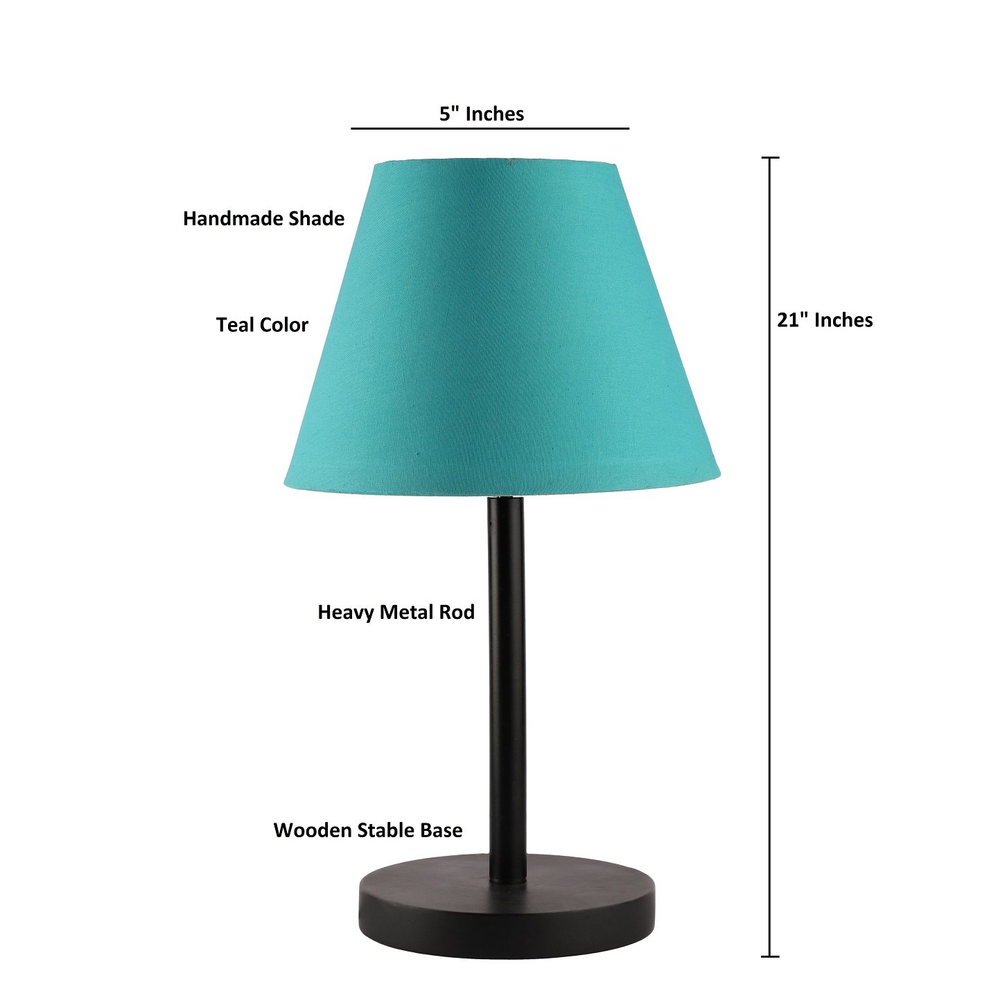 Raven Black Table Lamp Along With Teal Conical Shade For Bedroom, Office And Living Room - Image 3