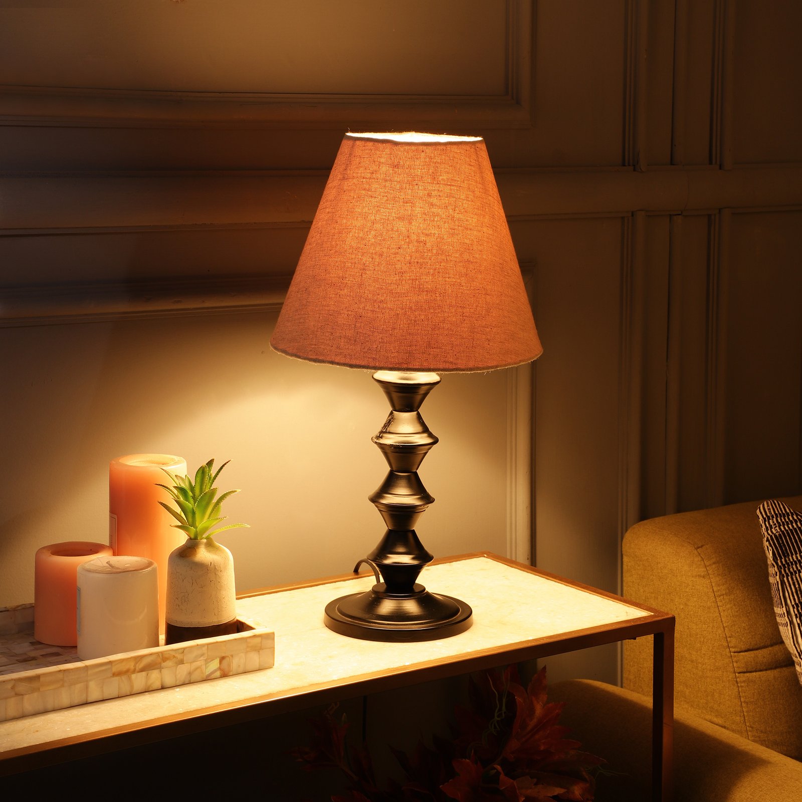 Metal Table Lamp With Conical Shade Suitable For Bedroom Office And Living Room, Pack Of 1(Complete Set)