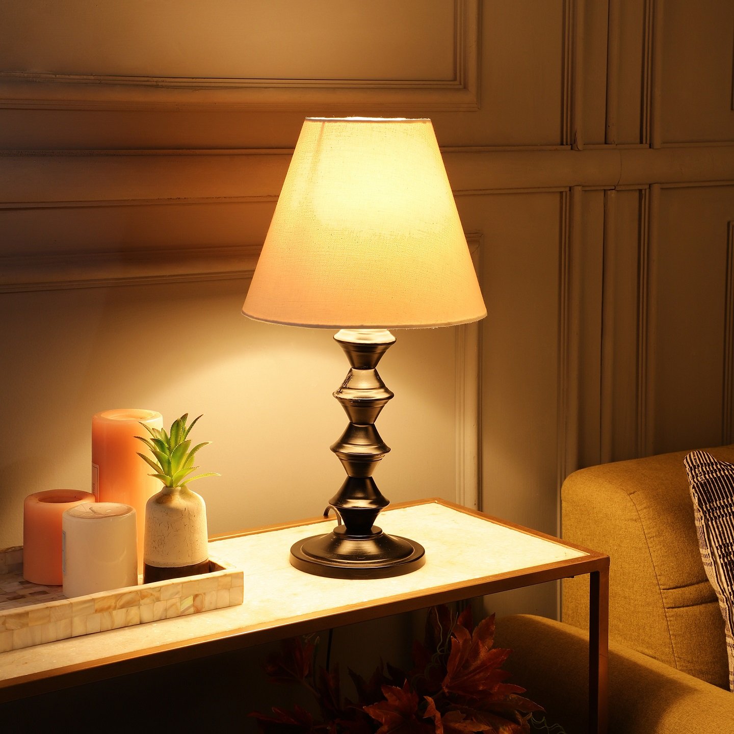 Metal Table Lamp With Conical Shade Suitable For Bedroom Office And Living Room, Pack Of 1(Complete Set)