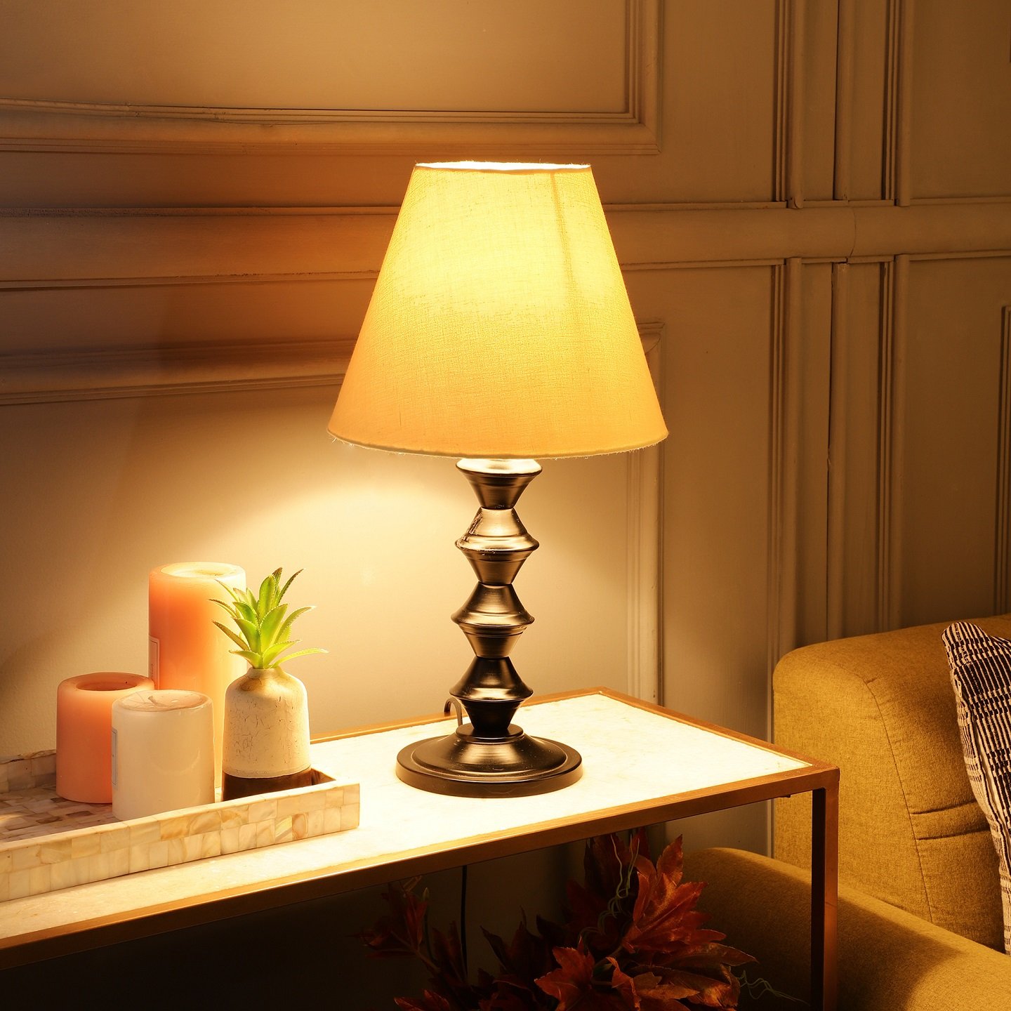 Metal Table Lamp With Conical Shade Suitable For Bedroom Office And Living Room, Pack Of 1(Complete Set)