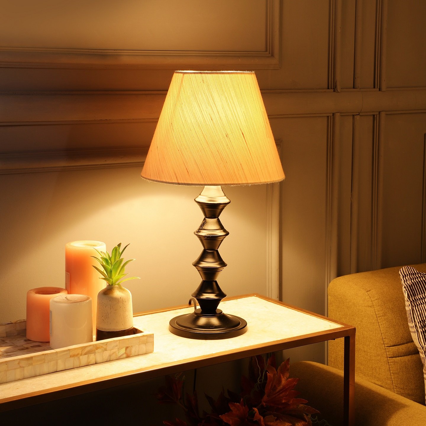 Metal Table Lamp With Conical Shade Suitable For Bedroom Office And Living Room, Pack Of 1(Complete Set)