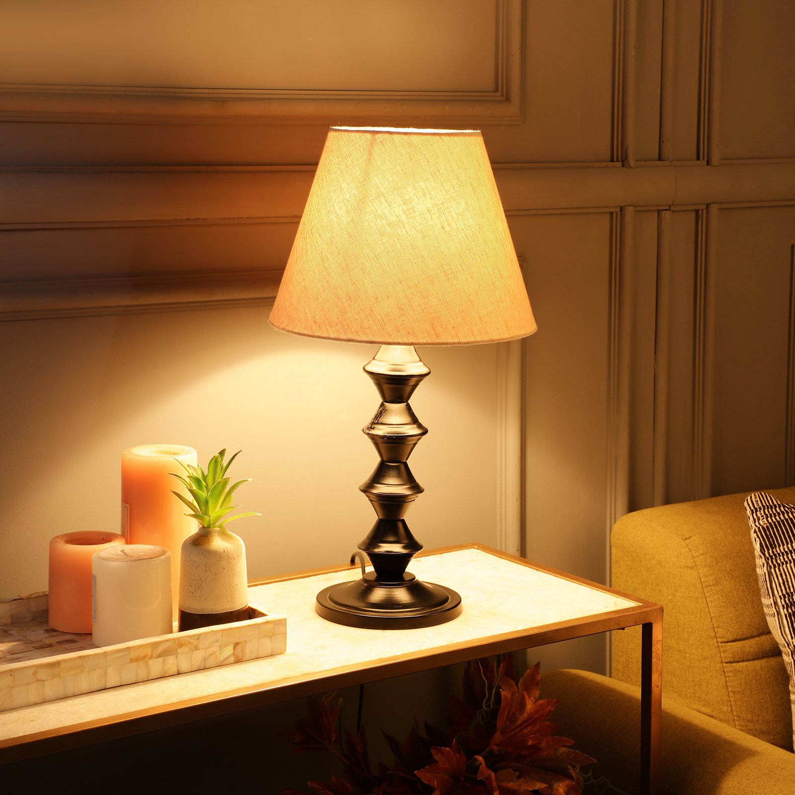 Metal Table Lamp With Conical Shade Suitable For Bedroom Office And Living Room, Pack Of 1(Complete Set)