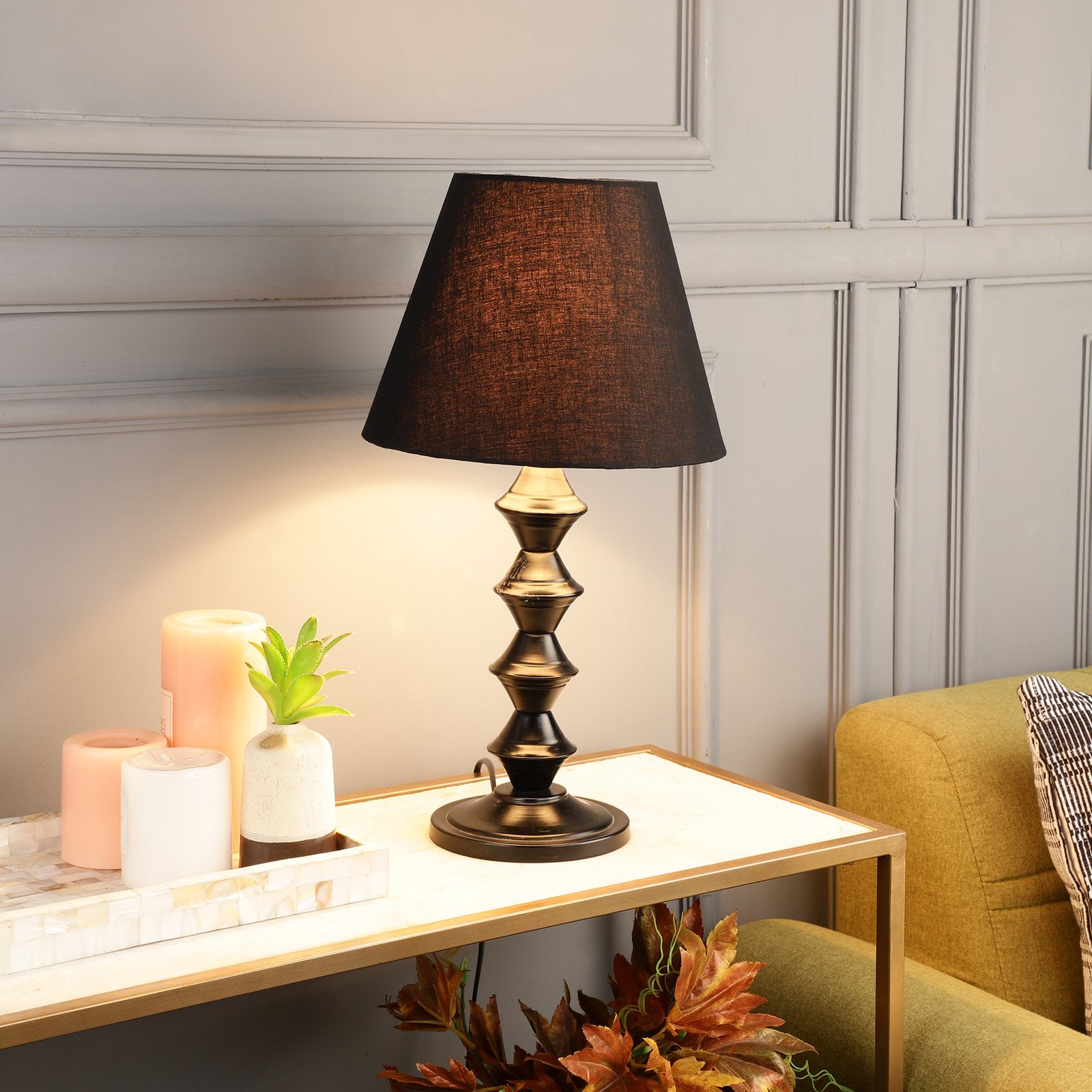 Metal Table Lamp With Conical Shade Suitable For Bedroom Office And Living Room, Pack Of 1(Complete Set)