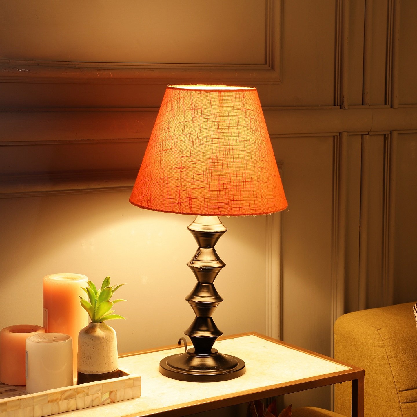 Metal Table Lamp With Conical Shade Suitable For Bedroom Office And Living Room, Pack Of 1(Complete Set)
