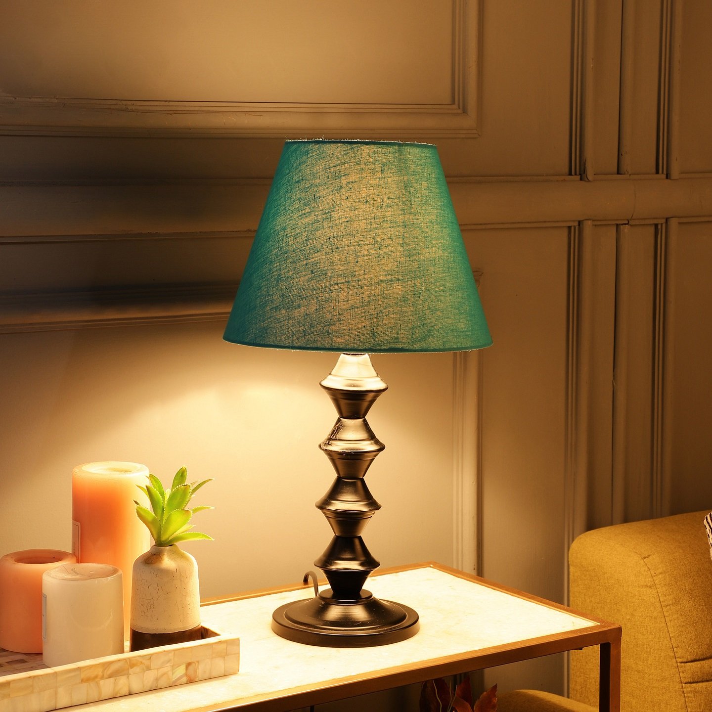 Metal Table Lamp With Conical Shade Suitable For Bedroom Office And Living Room, Pack Of 1(Complete Set)