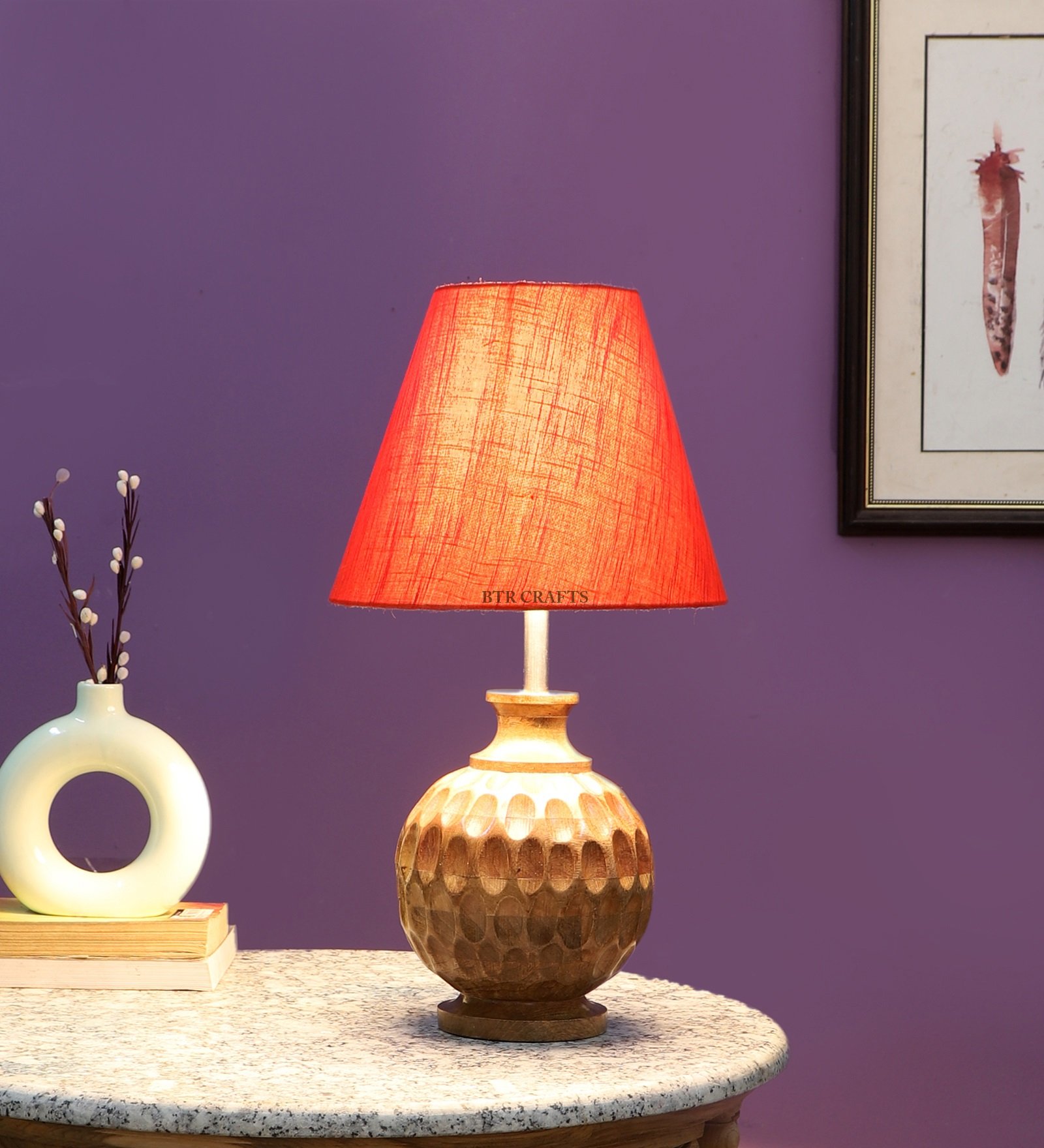 Natural Wood Matki Table Lamp Suitable For Bedroom Office And Living Room, Pack Of 1(Complete Set)