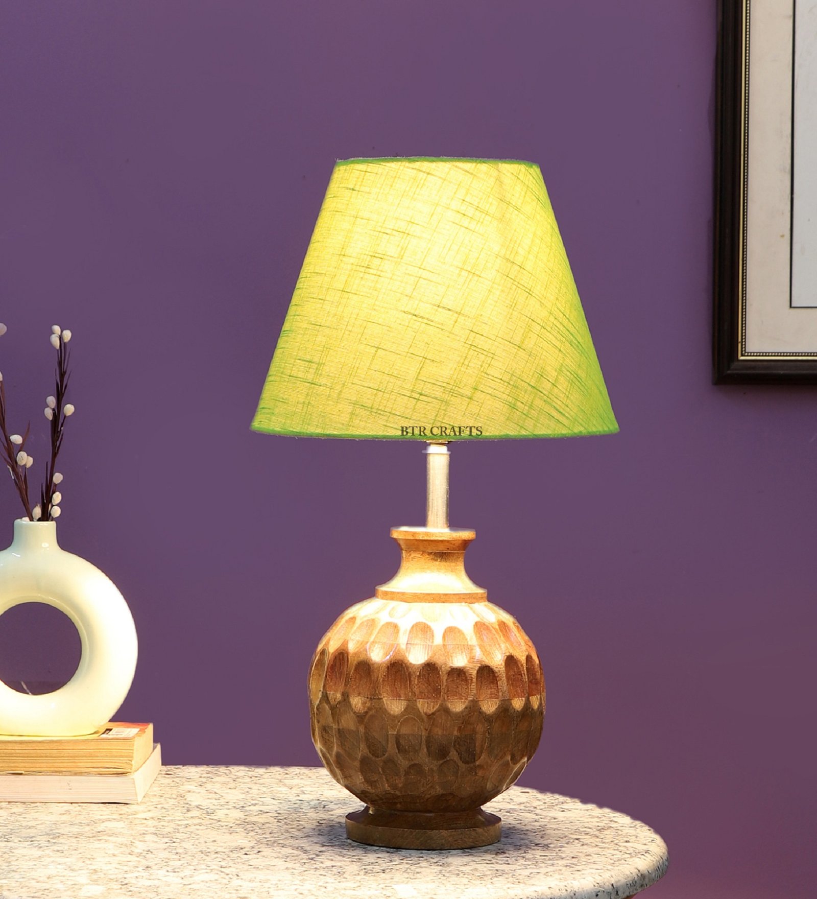 Natural Wood Matki Table Lamp Suitable For Bedroom Office And Living Room, Pack Of 1(Complete Set)