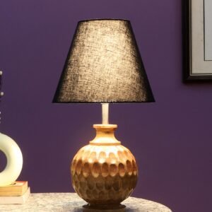 Natural Wood Matki Table Lamp Suitable For Bedroom Office And Living Room, Pack Of 1(Complete Set)