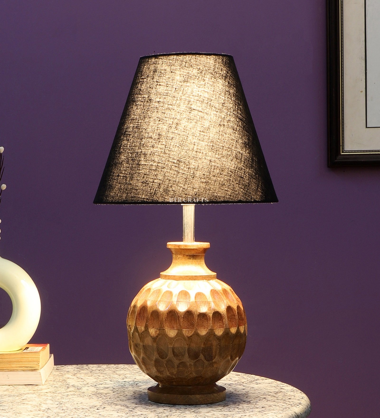 Natural Wood Matki Table Lamp Suitable For Bedroom Office And Living Room, Pack Of 1(Complete Set)